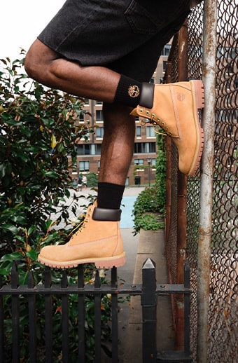 Man wearing Timberland Yellow Boots